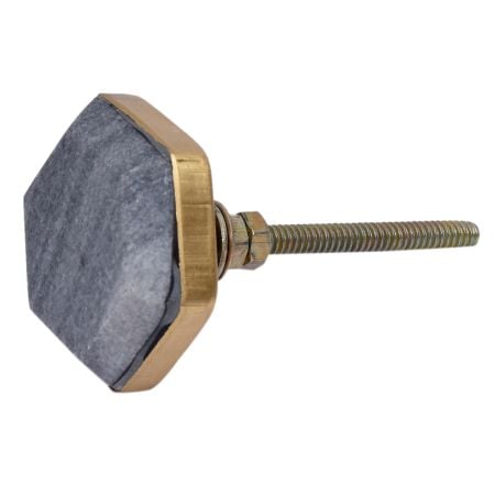 Grey Hexagon Stone Brass Coated Cabinet knobs